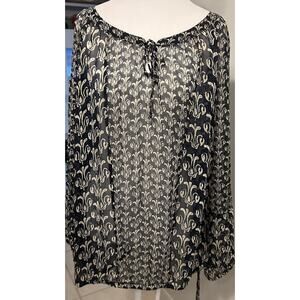 LUCKY Silk Peasant Blouse Boho Plus Size 2X Tunic Artsy Print Sheer JOHN ROBSHAW